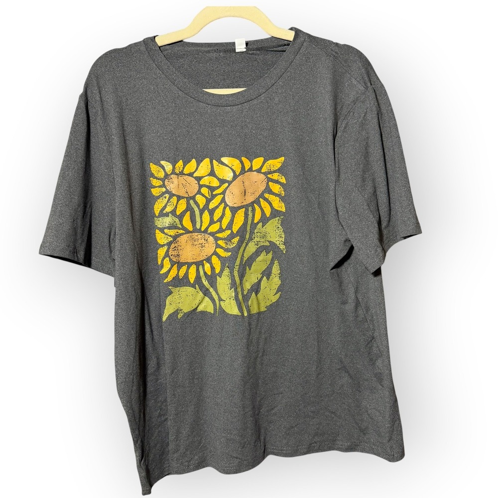 Unbranded Sunflower Graphic T-Shirt Gray Mens XL Distressed Floral Print Tee